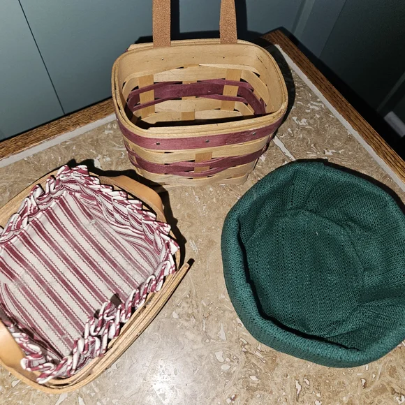 Longaberger Brown and Red Baskets Set Of 3 - Picture 2 of 5